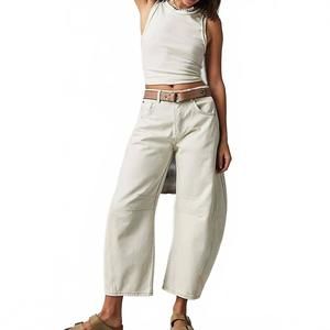 NEW PAPERDOLLS wide leg barrel mid low waist denim jeans in white washed